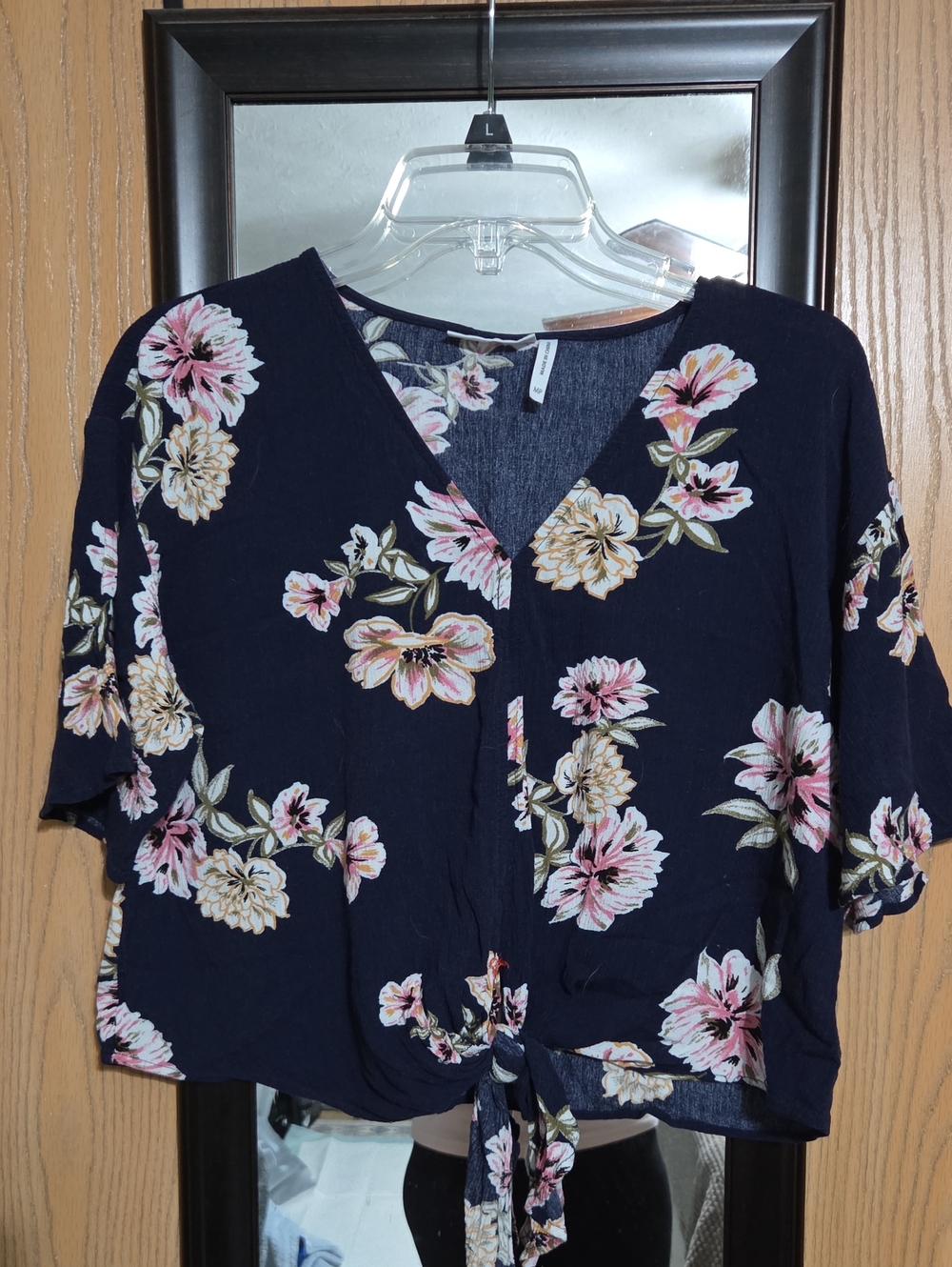 Navy Floral Tie-Front Crop Top